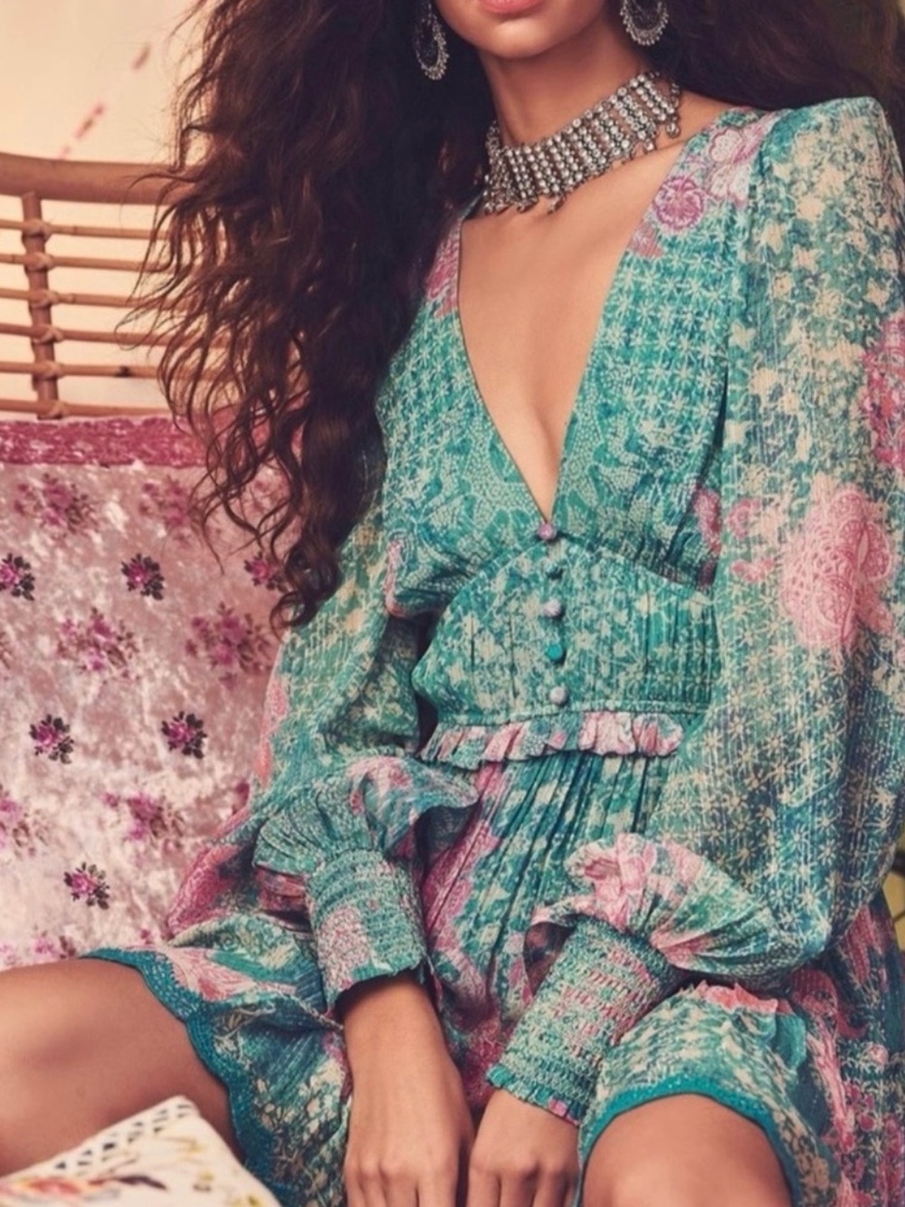 HEMANT & NANDITA Teal Panel Dress